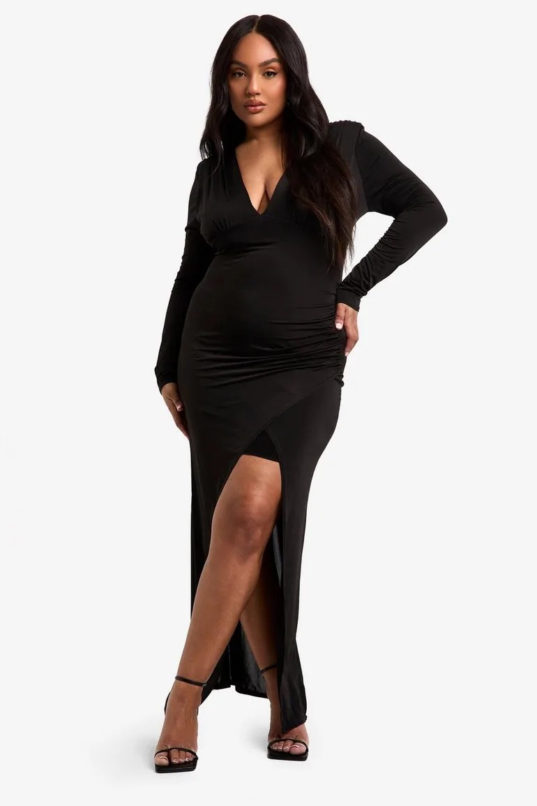 boohoo maxi dresses plus size boohoo Women's Plus Ruched Tie Front Maxi Dress in Black