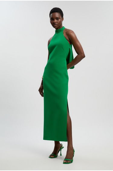 Soft Tailored Halterneck Open Back Maxi Dress