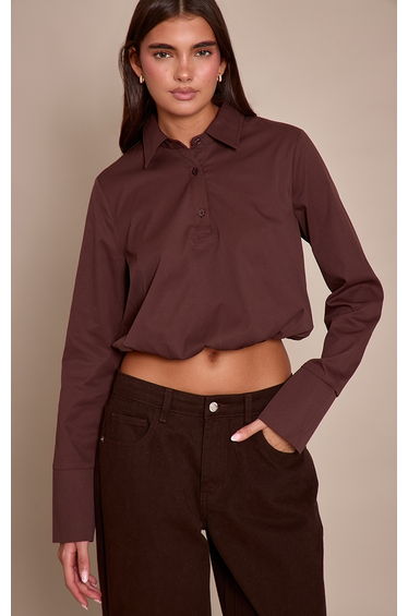 Dark Chocolate Woven Bubble Hem Shirt