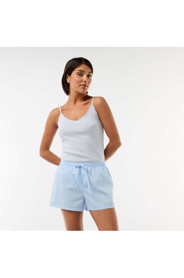 Solid Cotton Tank Top with Adjustable Spaghetti Straps BLUE