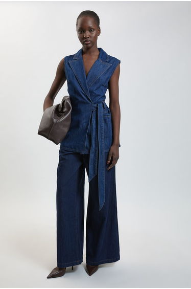 Denim Tie Pleated Waistcoat