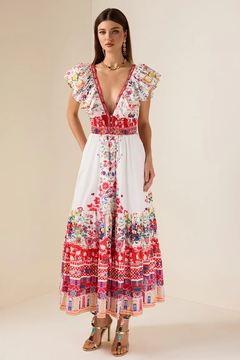 Fanny Floral Ruffle V-Neck Dress - 1