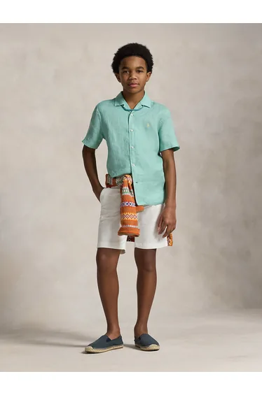 Ralph Lauren Boys Linen Logo Shirt in Green