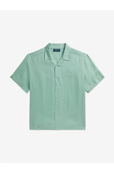Ralph Lauren Boys Linen Logo Shirt in Green