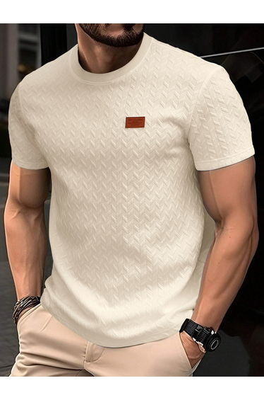 Men Solid Textured Short Sleeve T-Shirt