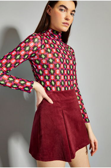 Red Pleated A-Line Mini Skirt