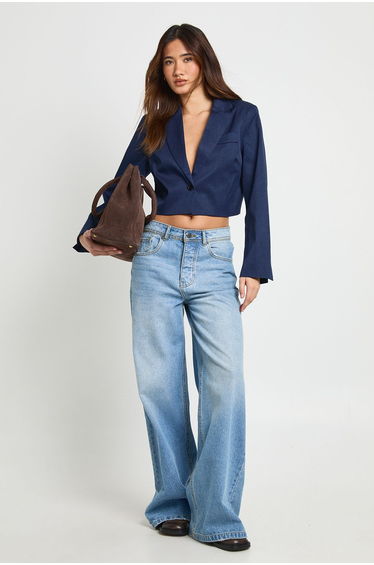 Boxy Crop Blazer - navy