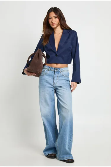 Boxy Crop Blazer - navy