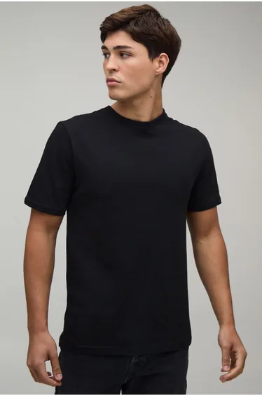 Black Regular Tonal Rubber Print T-Shirt - black