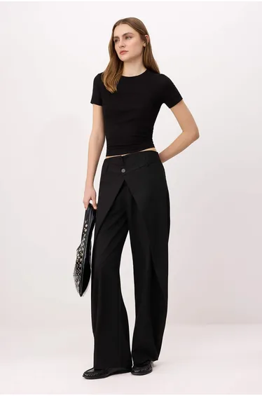 Black Voluminous Pleated Balloon Fit Striped Fabric Trousers