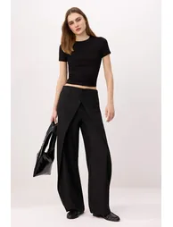 Black Voluminous Pleated Balloon Fit Striped Fabric Trousers - 1