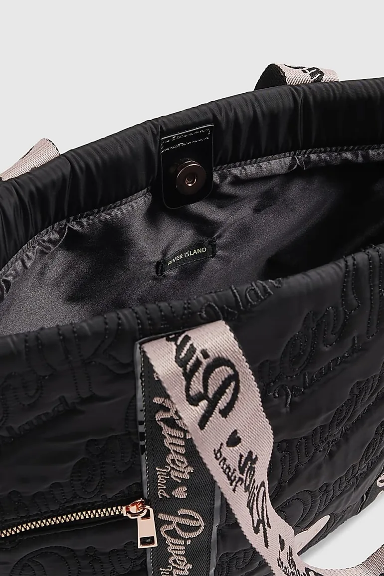 Girls Black Nylon Quilted Shopper Bag - 3