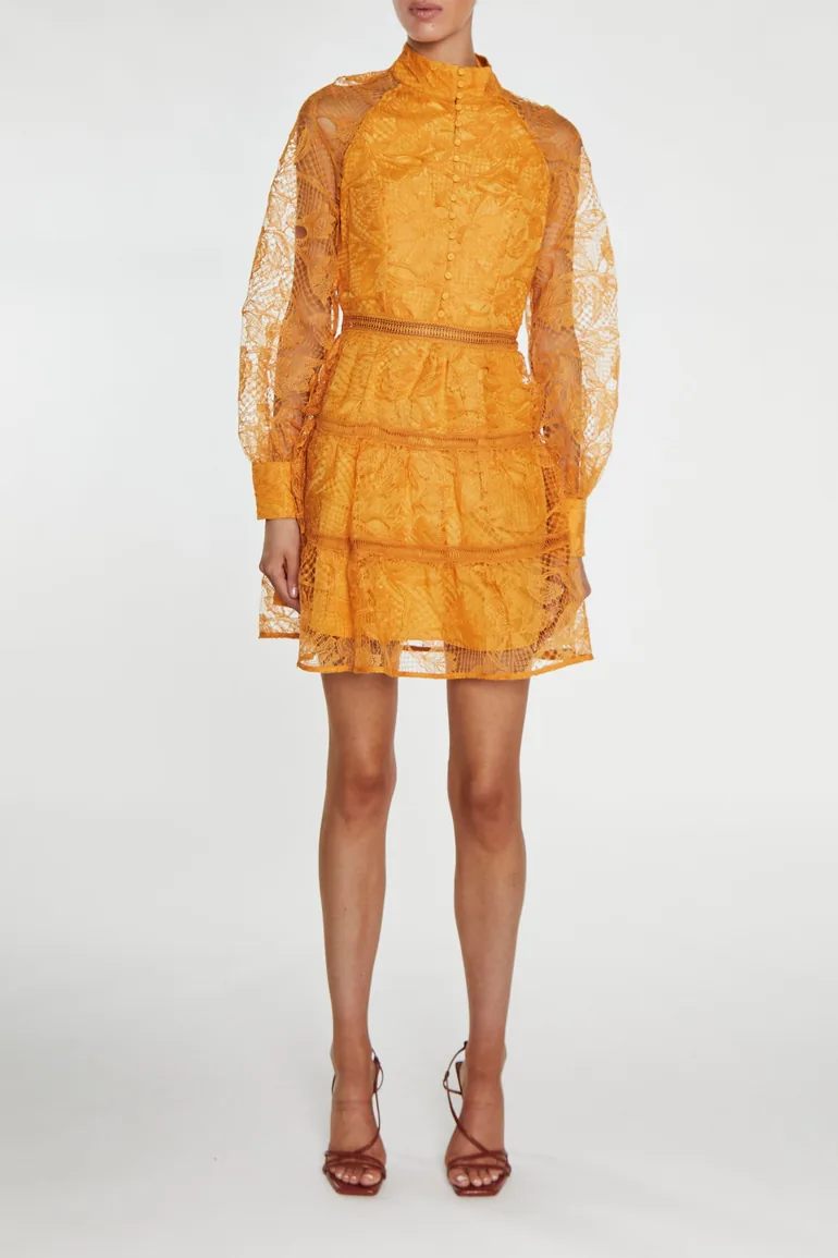 Shop Yellow Floral Embroidered A-Line Mini Party Dress with Ruffles Online  in Bahrain