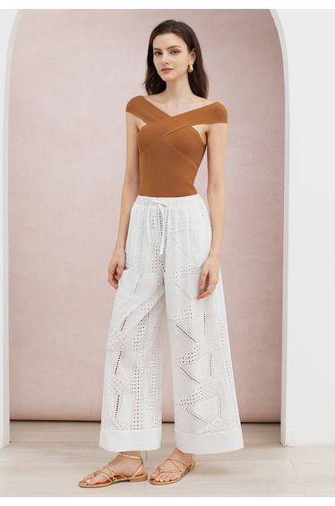 Crisscross Design Sleeveless Ribbed Knit Top in Pumpkin