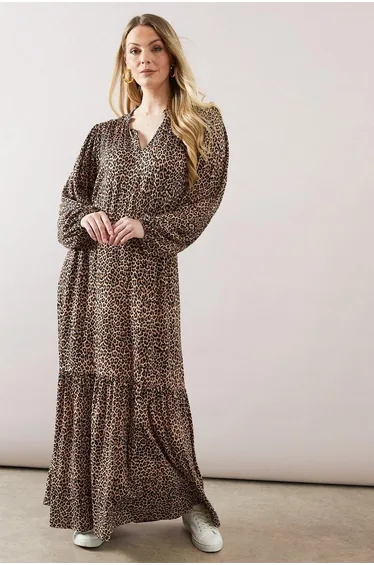 Leopard Collarless Viscose Jersey Dress