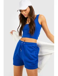 Scoop Neck Crop Top And Sweat Short Set - cobalt