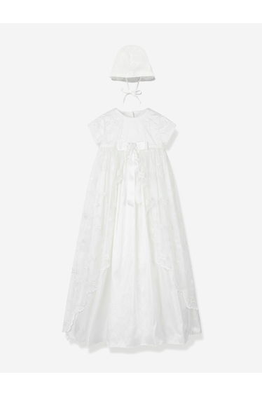 Baby Girls Silk Christening Robe and Bonnet in Ivory