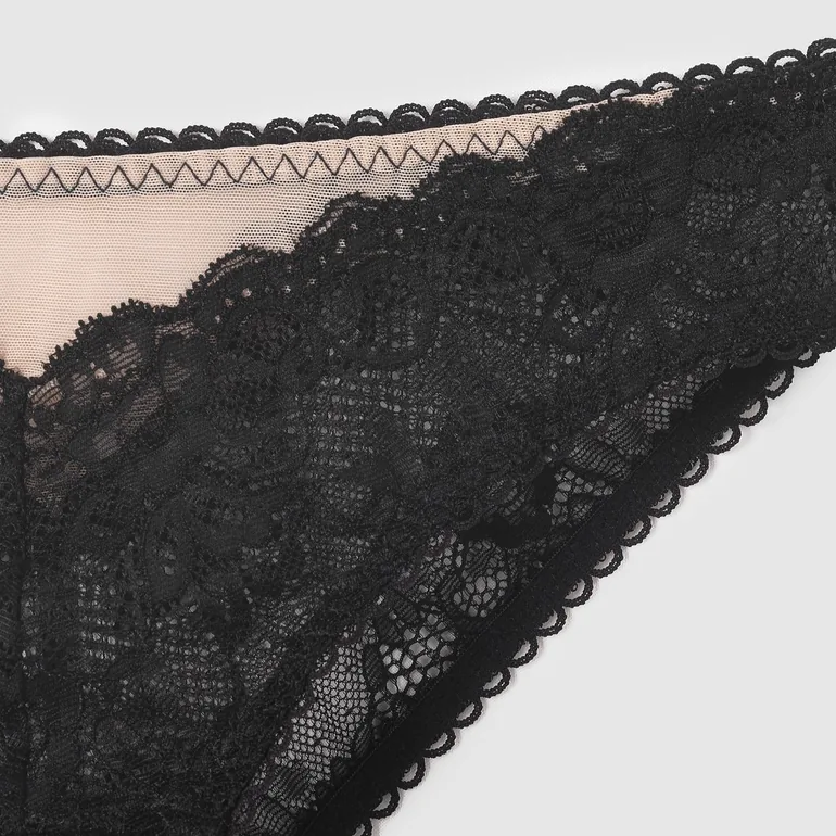 Open Gusset Peekaboo Lace Tanga Briefs - 1