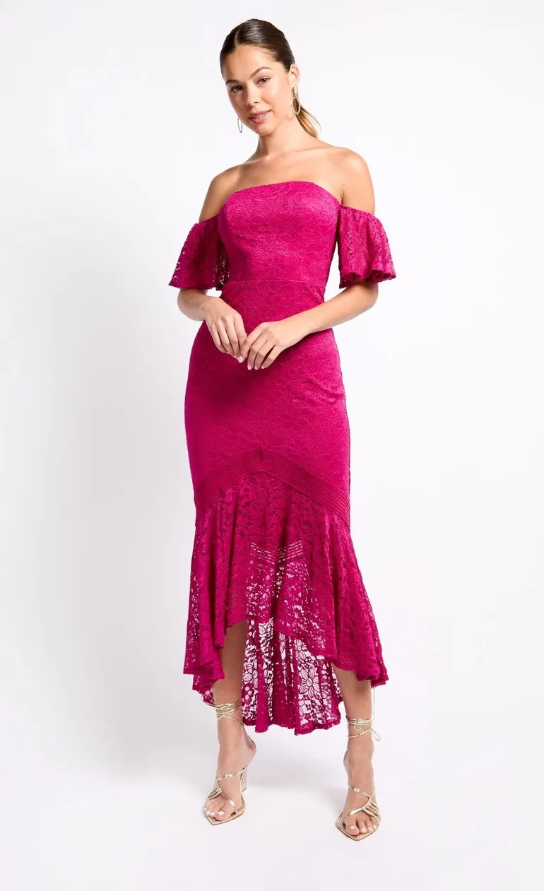 Pink Lace Fishtail Hem Maxi Dress Iska : Evening Dresses : VogaCloset  Bahrain