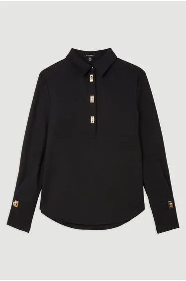 قميص كارين ميلن أسود بأكمام طويلة