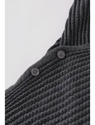 Stylish Crisscross Buttoned Waist Rib Knit Top in Smoke for Workdays & Coffee Runs - 7