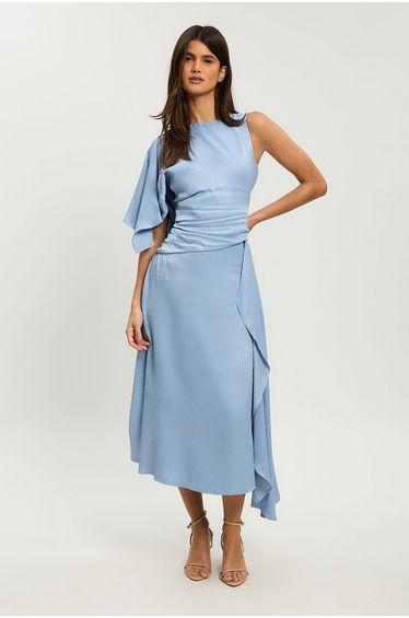 Petite Viscose Drape Satin Midi Dress