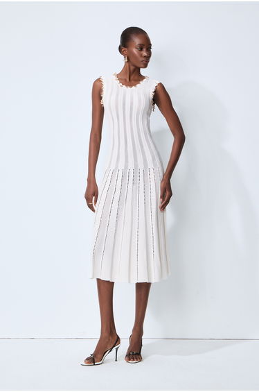 Love Letter White Sleeveless Ribbed Knit Midi Dress