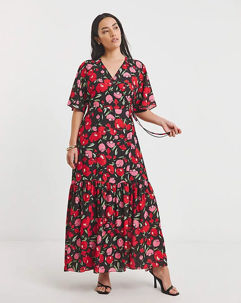 Floral Print Wrap Midaxi Dress Simply Be Multicolour : Dresses : VogaCloset  Oman