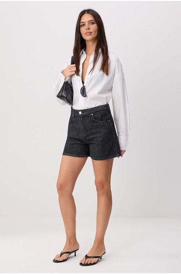 Black High Waist City Boy 100% Cotton Denim Shorts