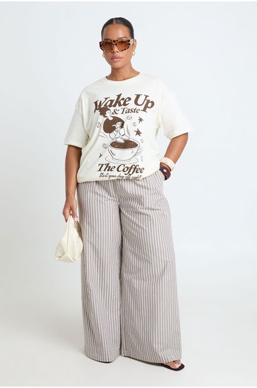 Plus Wake Up And Taste The Coffee Printed T Shirt - ecru