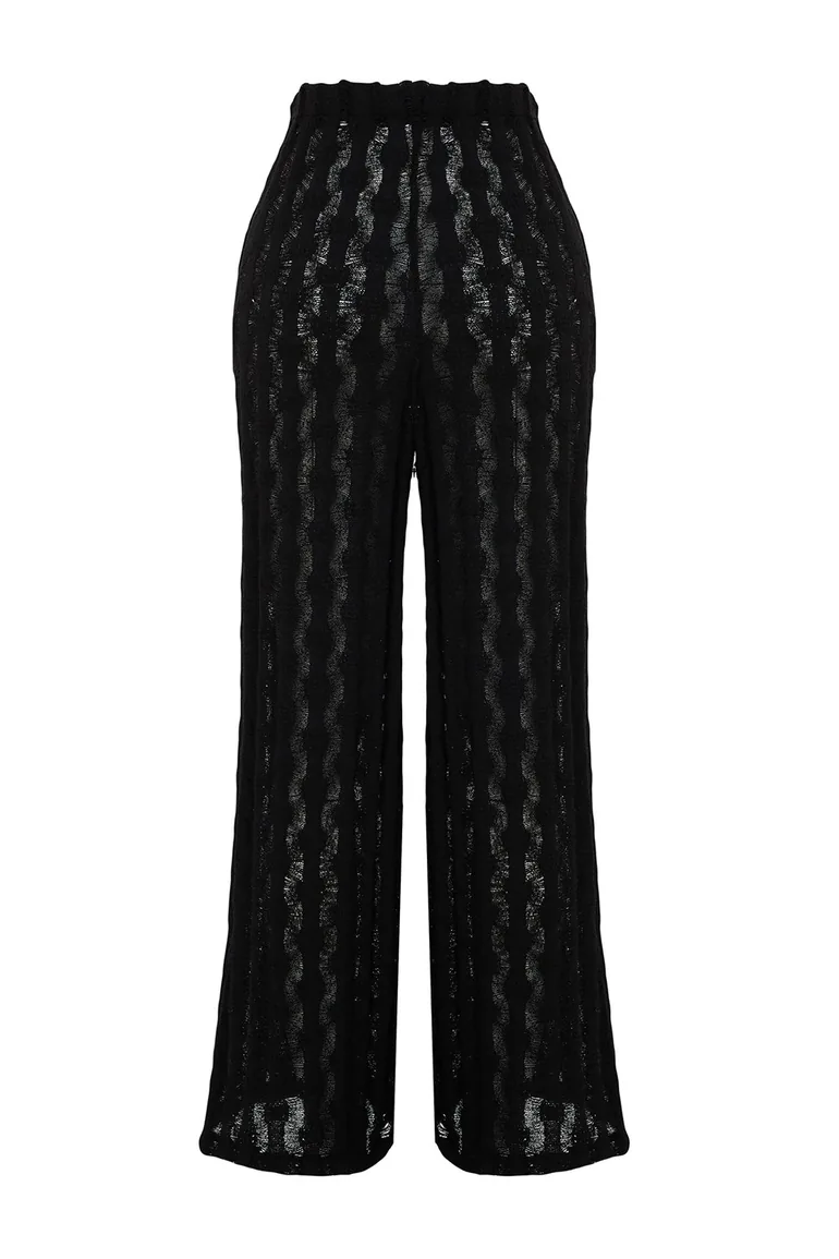 Black Knitted Knitwear Look Trousers - 8