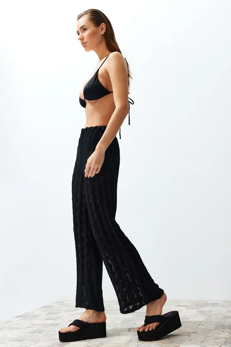 Black Knitted Knitwear Look Trousers - 3