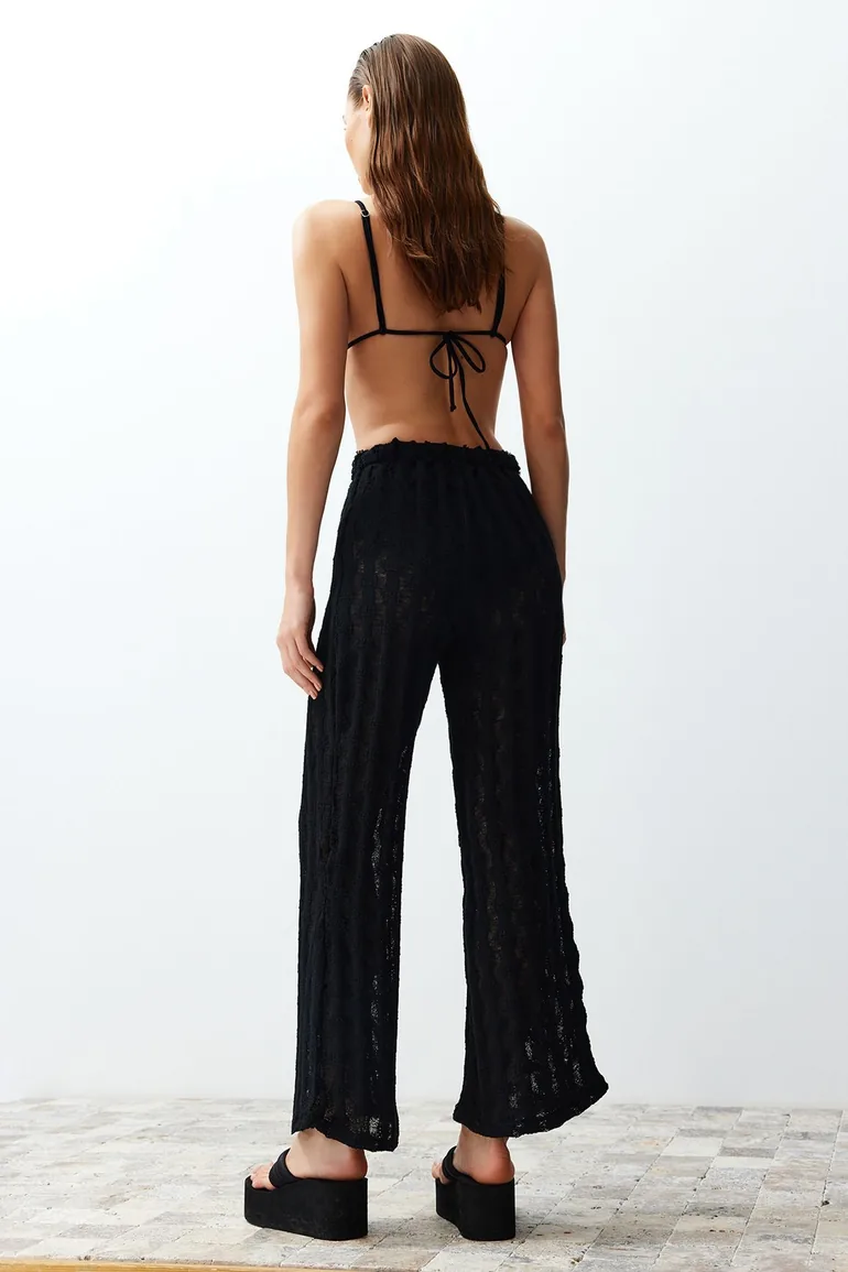 Black Knitted Knitwear Look Trousers - 5