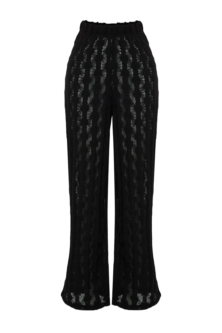 Black Knitted Knitwear Look Trousers - 9