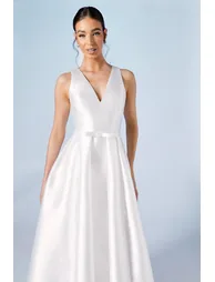 Plunge Neck Bow Waist Maxi Dress With Pockets - 1