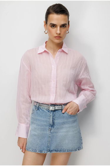 MIXRAY Striped Button-Up Shirt with Shirt Collar