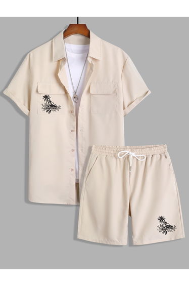 Men Graphic Printed Pocket Detail Shirt and Shorts Co-Ords