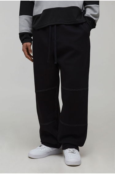 Baggy Fit Contrast Stitch Carpenter Jogger - black