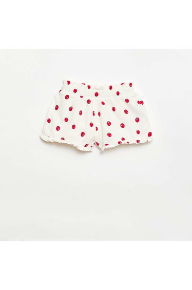 Patterned shorts with ruffled hem WHITE
