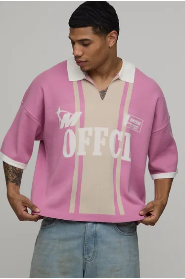 بلوزة بولو جاكار بتصميم واسع عريض - زهري