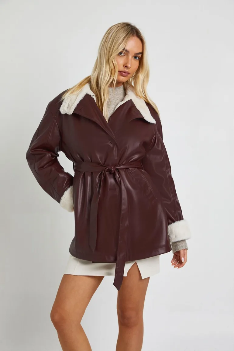 Belted Borg Lined Aviator - burgundy