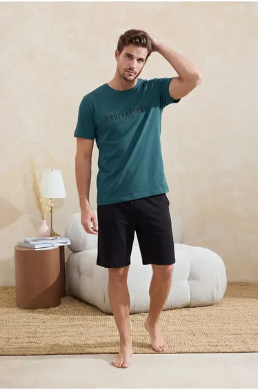 Green Regular Fit Printed 100% Cotton Summer Pajama Set