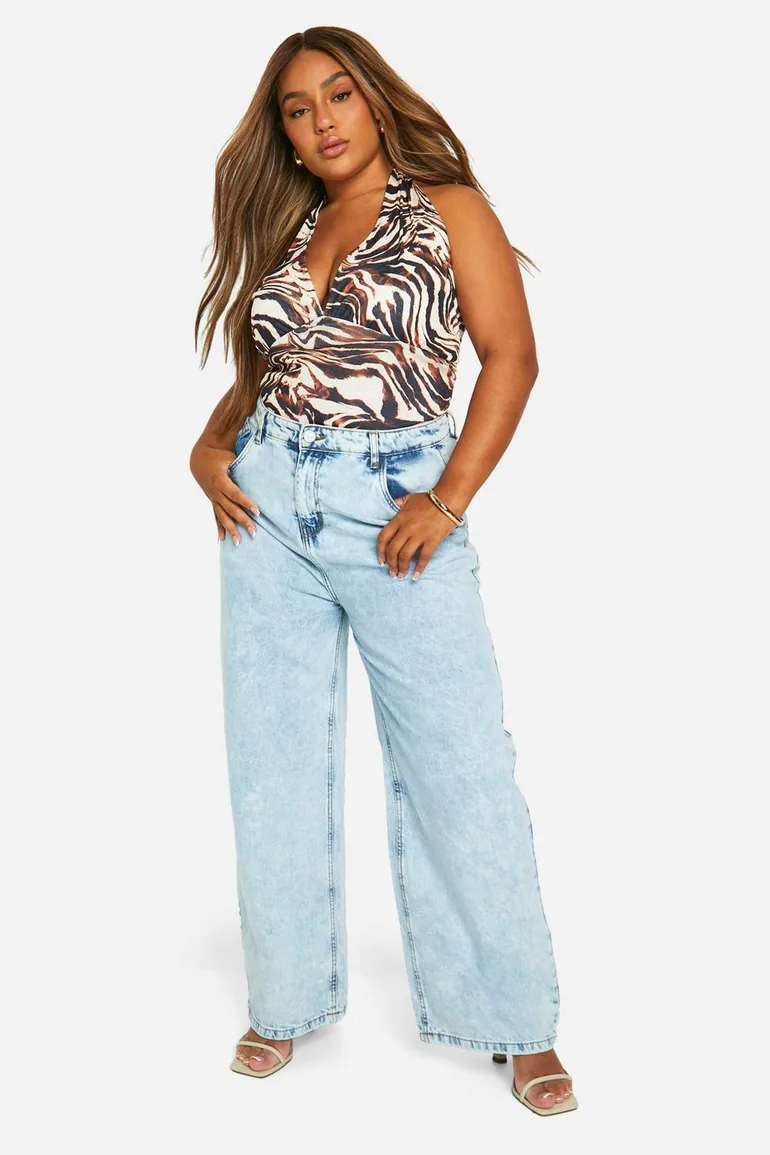 Plus Animal Print Onion Skin Plunge Top - 2