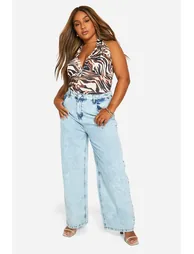 Plus Animal Print Onion Skin Plunge Top - 2