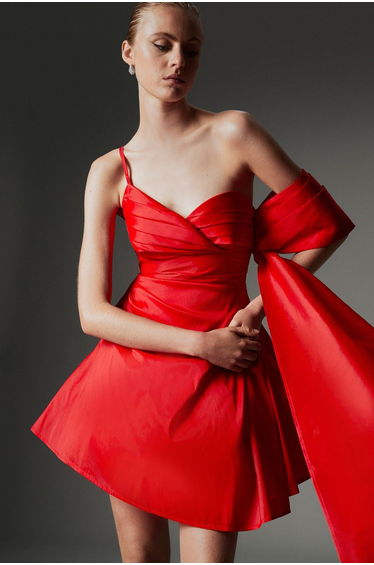 Archive Collection - Petite Taffeta Draped Shoulder Mini Dress