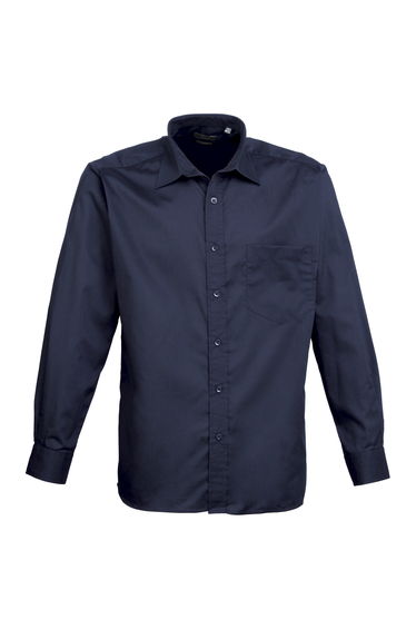 Premier Mens Long Sleeve Formal Plain Work Poplin Shirt - Navy