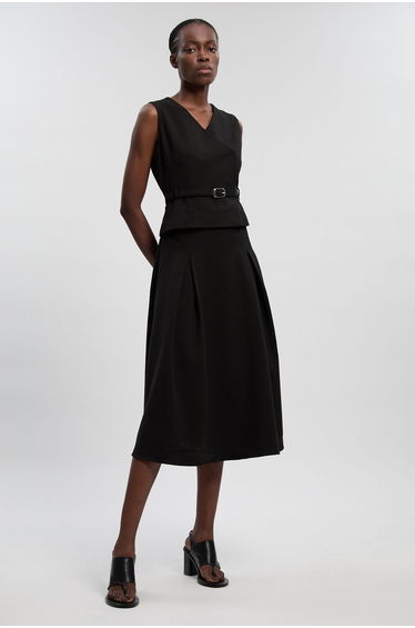 Compact Essential Belted Tailored Full Midi Dress