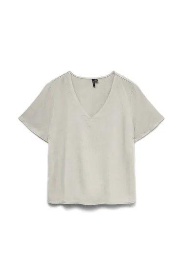 Plain Short Sleeve Blouse with V-Neck