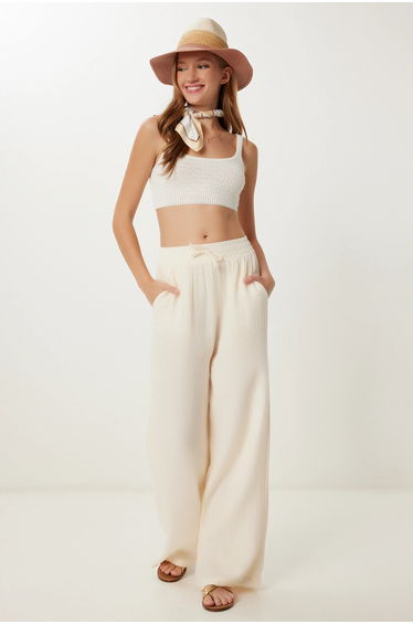 ISTANBUL Wide Leg Drawstring Waist Pants with Binding Detail product thumbnail 2