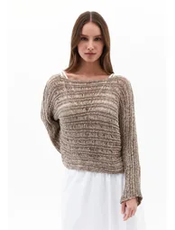 Ajour Standard Boat Neck Knit Sweater - OXFORD TAN - 2